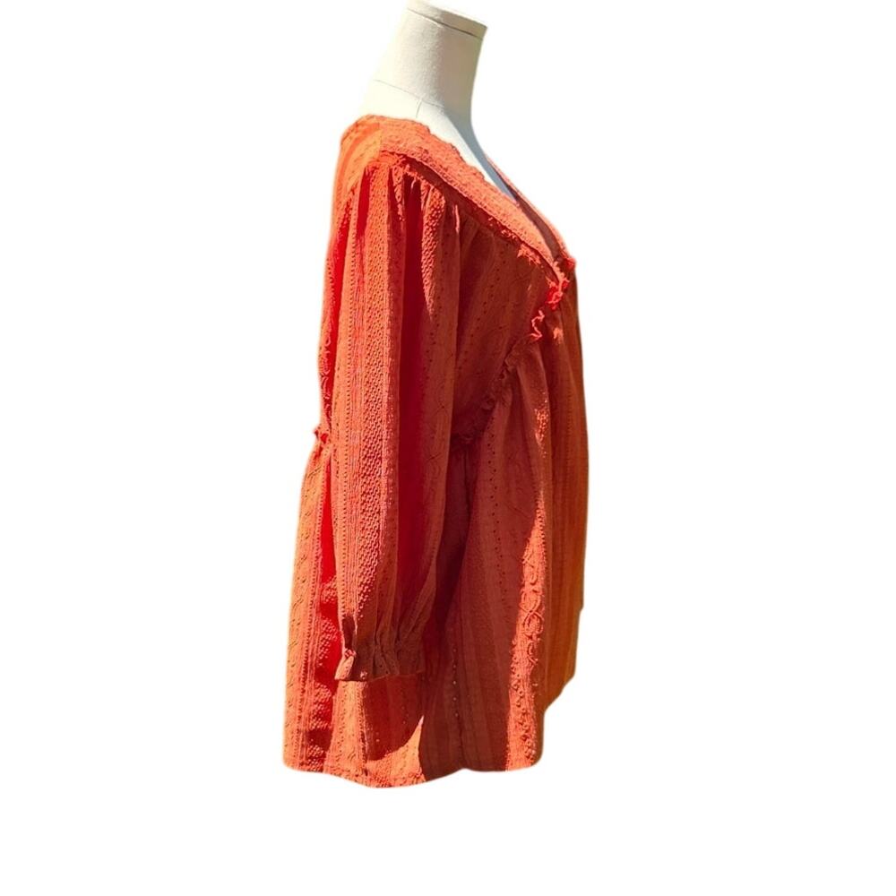 Cato Boho Orange Lace Trim Peasant Tunic Blouse Womens Size 14 16W - Picture 2 of 12